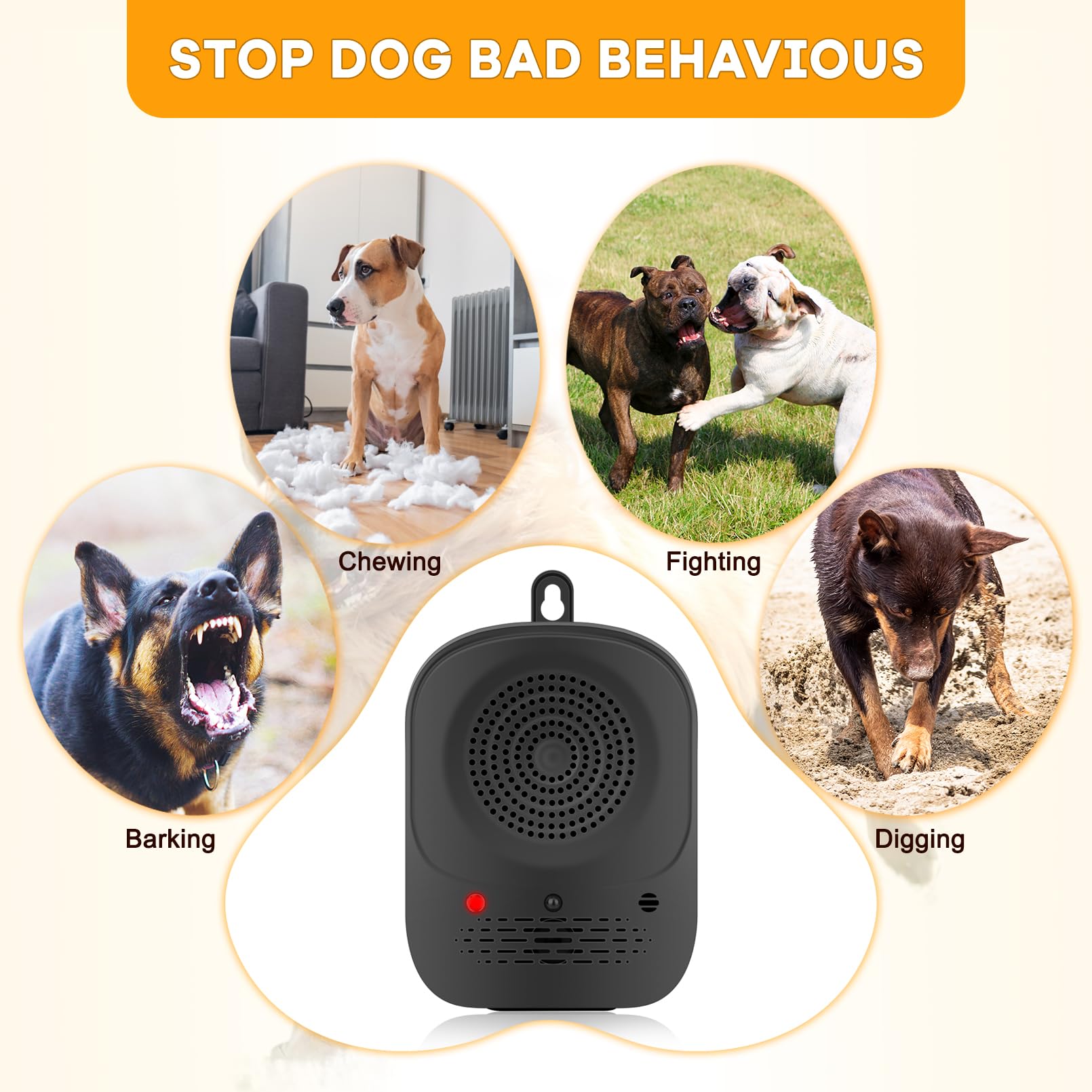 Rechargeable Anti Barking Device for Dog Ultrasonic Dog Bark Control Device Waterproof 60ft Remote Range Adjustable Frequency 4 Modes Device Effective Anti-Barking Solution for Indoor & Outdoor Use 4