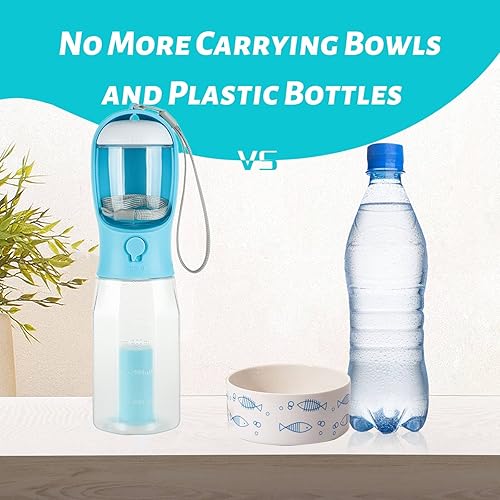 Miniatura 2 de Botella de agua 3 en 1 para perros, dispensador de agua portátil para cachorros con comedero para beber, con espacio para bolsas de basura para