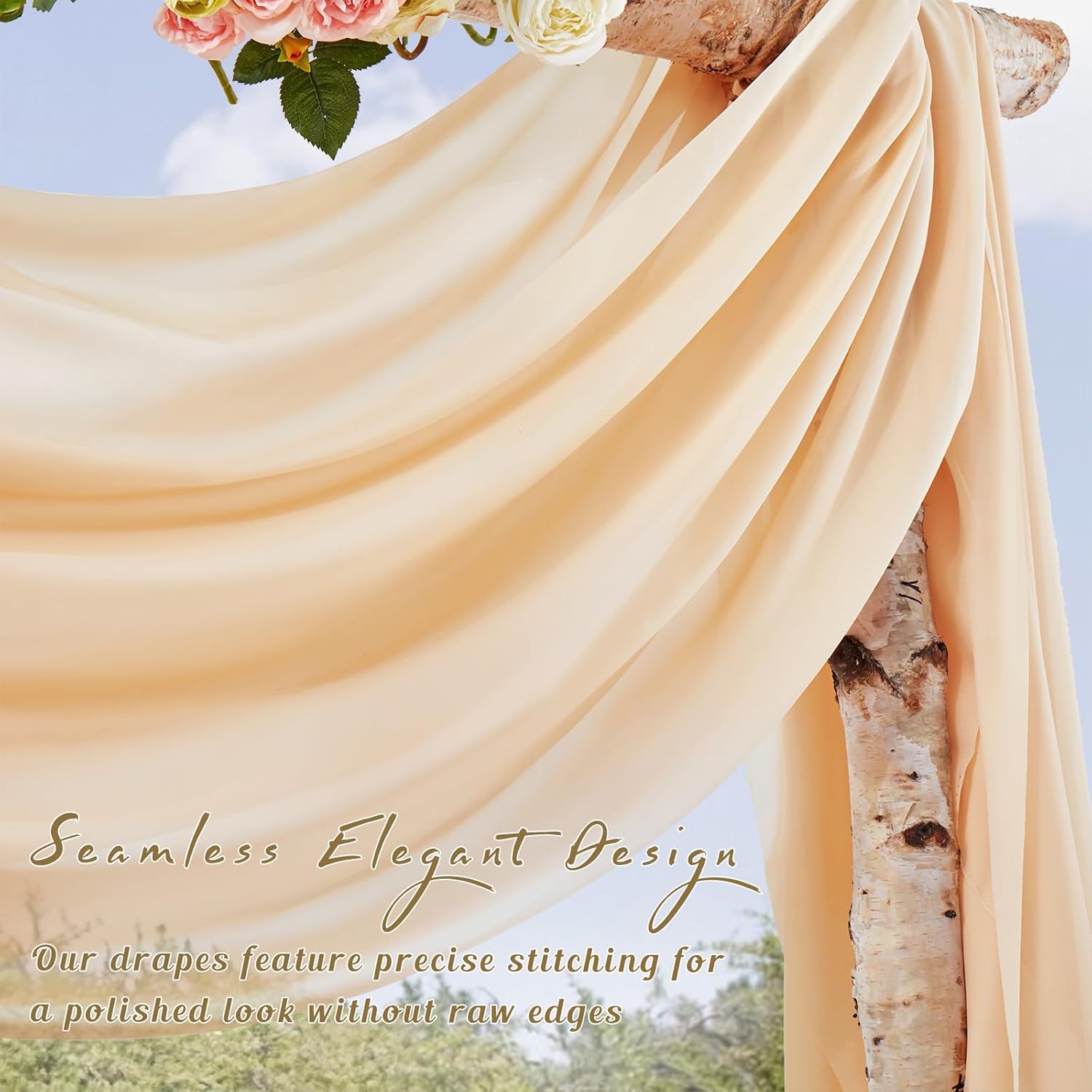 Manyshofu Chiffon Weeding Arch Draping Fabric Champagne Drapes for Backdrop(4 Panels - 28" x 19Ft), Champagne Sheer Fabric Backdrop Curtains Chiffon Fabrics for Draping Wedding Decorations