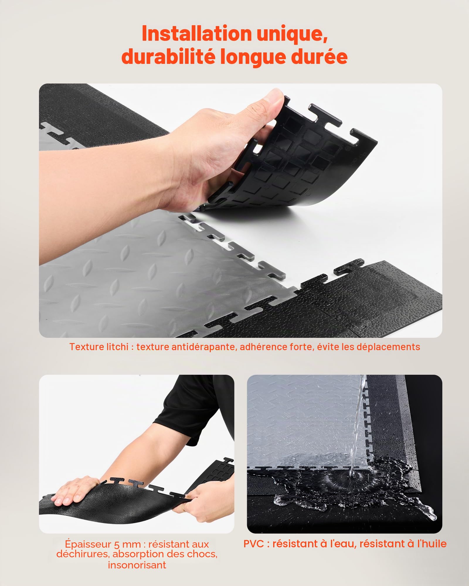 VEVOR Kit Bordures pour Dalles de Sol Garage, 12 Bords 4 Coins, Modulaires et Emboîtables, en PVC, Antidérapantes, Compatibles Uniquement avec Dalles de Sol de Garage Emboîtables 4 Côtés VEVOR, Noir