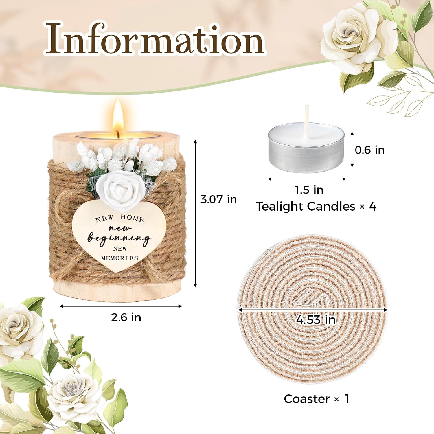 House Warming Gifts - New Home Gifts for New Homeowners, Women, Friends, Family, Wooden Candle Holder Set with 4 Tea Lights & Candle Mats - New Beginning Warming Gift Ideas for Party Decor