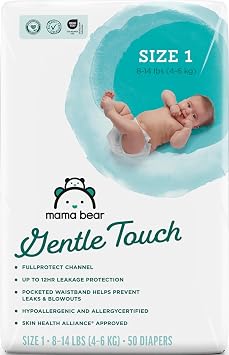 Amazon Brand - Mama Bear Gentle Touch Diapers, Hypoallergenic, Leakage Protection, Size 1, 50 Count