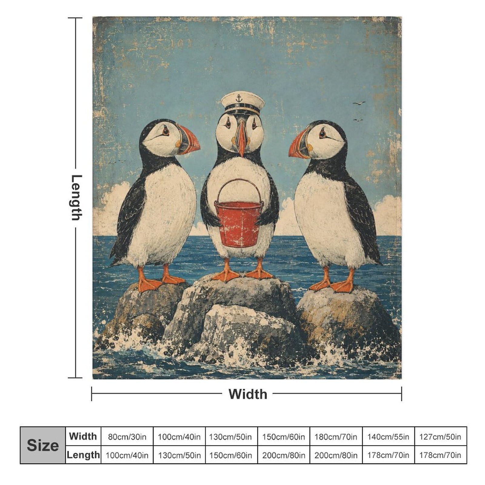 Trio di pulcinella di mare con secchio Coperta Coperta TV Calda | coperta divano morbida con Arte del libro di fiabe e Illustrazione carina per bambini, per divano, letto, 175x200cm(70x80in)