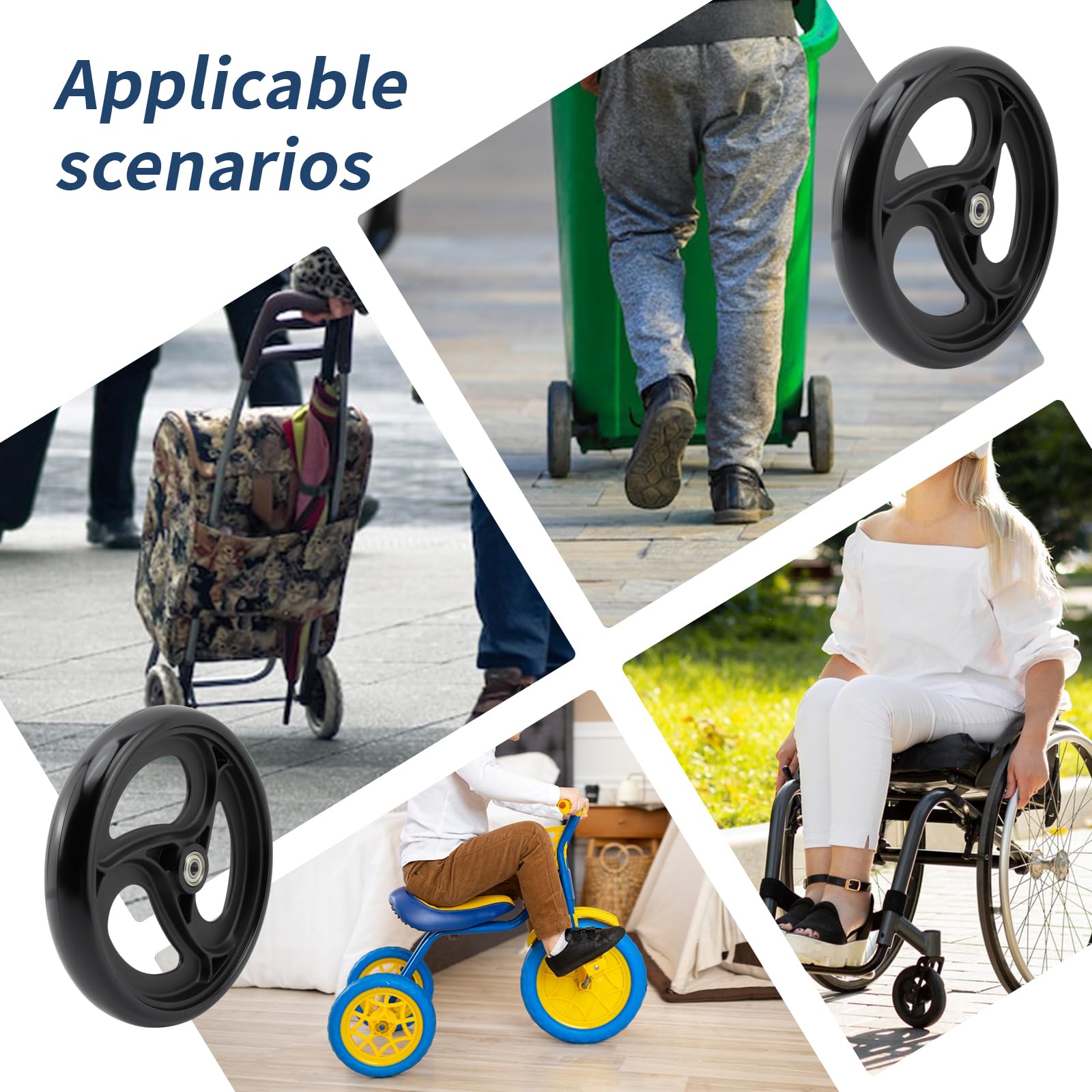 Semetall 2 ruedas de repuesto para silla de ruedas para andadores, ruedas delanteras antideslizantes de 8 pulgadas, ruedas delanteras de goma de repuesto para silla de ruedas, ruedas, ruedas,