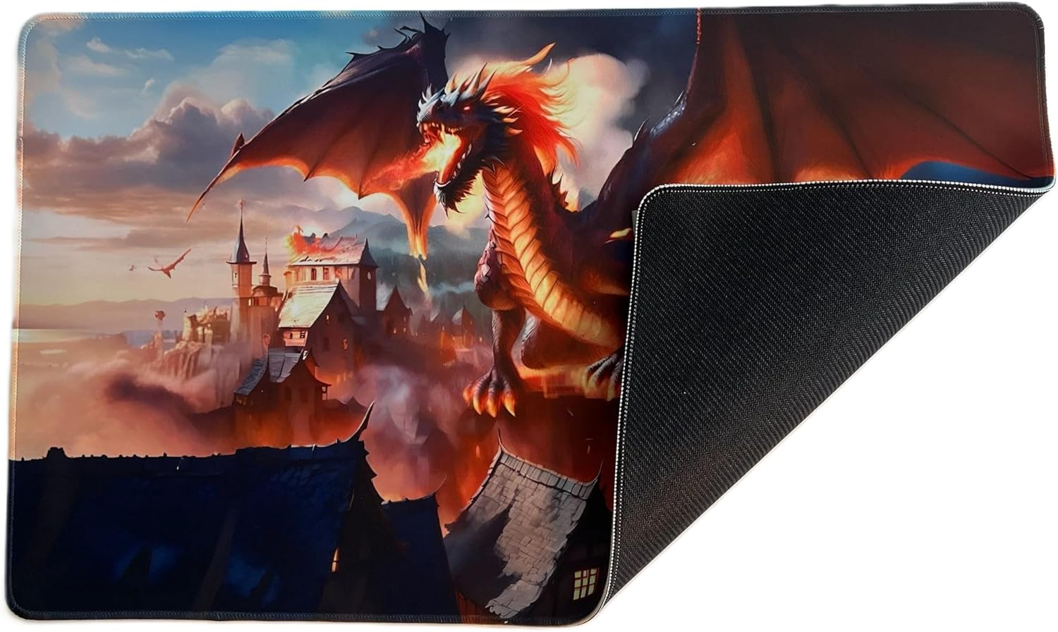 Foxtrot Designs 24in x 14in Fantasy Dragon MTG Playmat, Premium Stitched Edges, 3mm Non-Slip Base for MTG and Other Trading Card Games. TCG Play mat. (Rokuun)