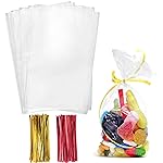 Morepack Cellophane Treat Bags,5x11 Inches 200 Pcs Clear Cellophane Bags with Twist Ties