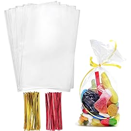Morepack Cellophane Treat Bags,5x11 Inches 200 Pcs Clear Cellophane Bags with Twist Ties