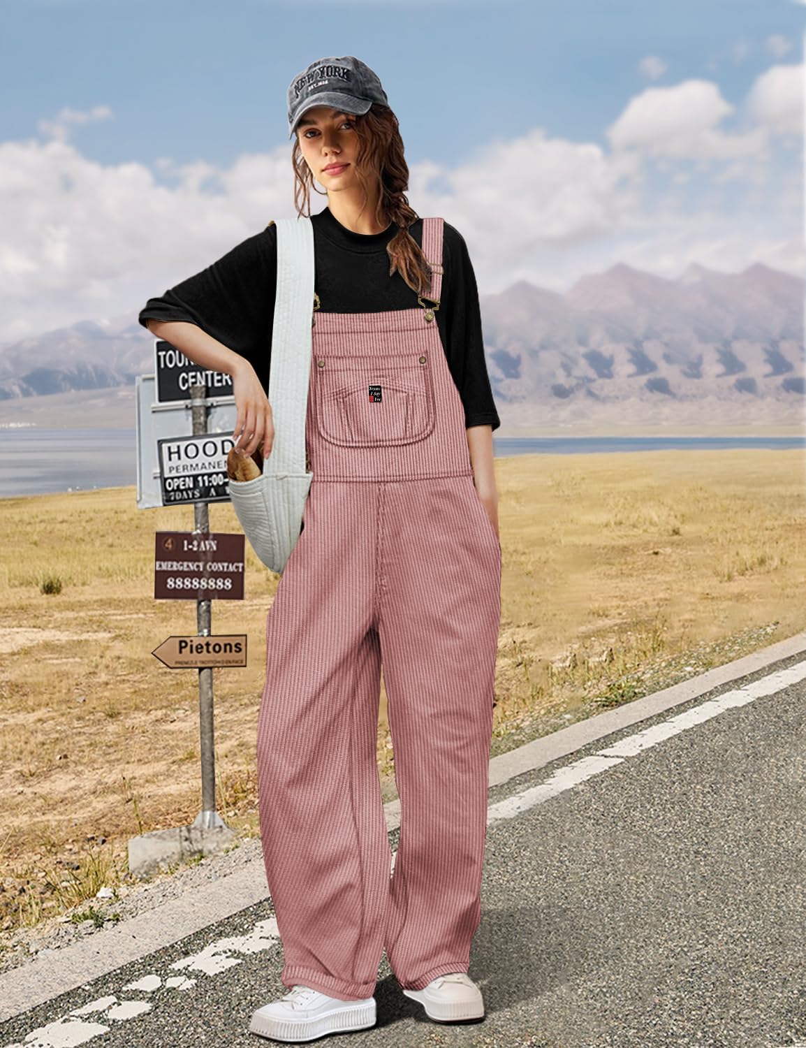 YESNO Women Corduroy Overalls Casual Adjustable Straps Bib Jumpsuits Fall Outfits with Side Buttons Closure and Pockets PCD