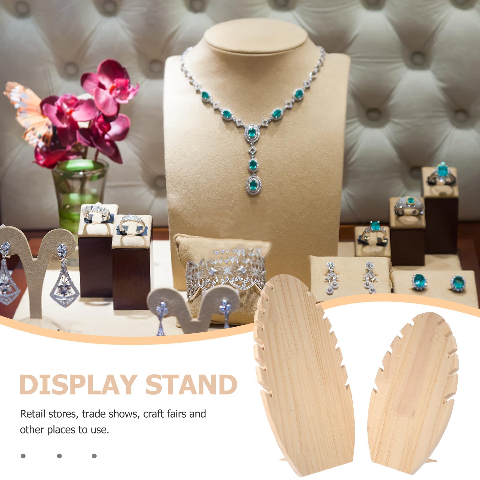 BESPORTBLE Soporte de Joyería de Madera Maciza Diseño Compacto y Ligero, Exhibidor de Collares 7 y 5 Ranuras Adecuado para Uso Hogar y Eventos, Pack de 2 Piezas