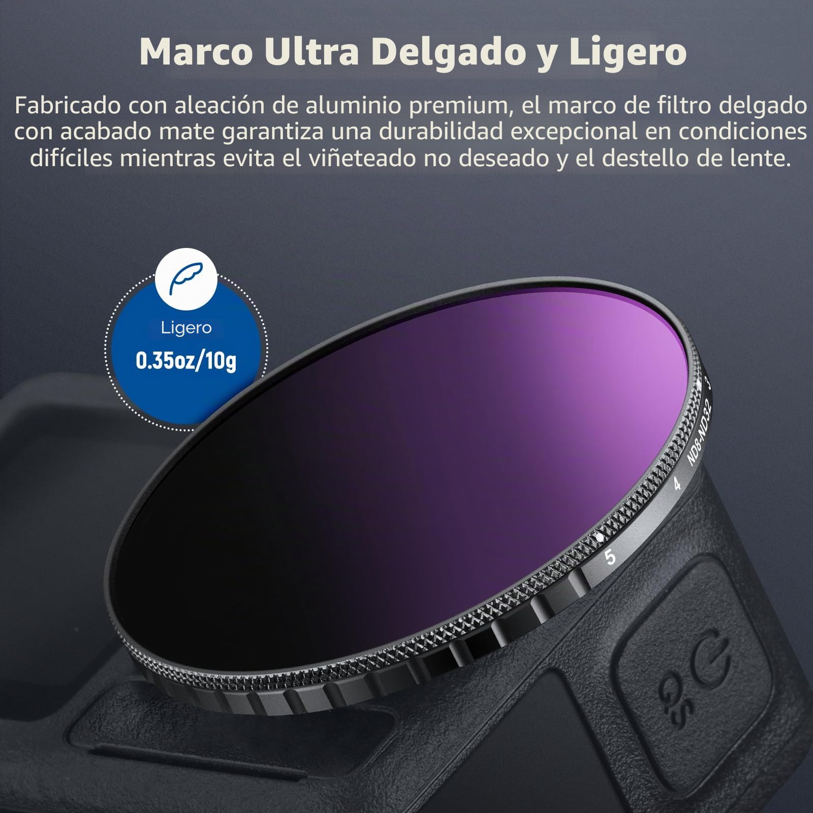 NEEWER Variable ND Filtro Compatible con dji Osmo Action 5 Pro & Action 4, ND8-32 (3-5 Pasos), Filtro de Objetivo de Densidad Neutra de Rosca, Cristal Óptico HD Multicapa Action CAM Accesorios