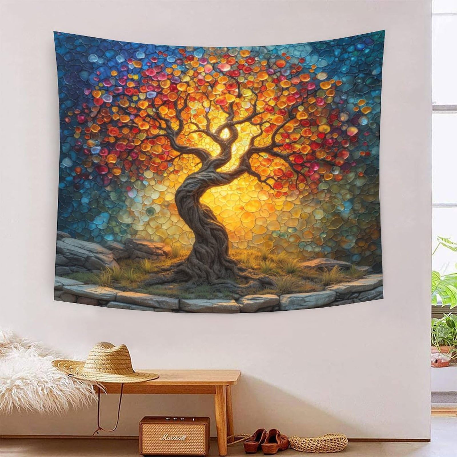 Couverture murale 3D arbre de vie en polyester doux pour salon - 7