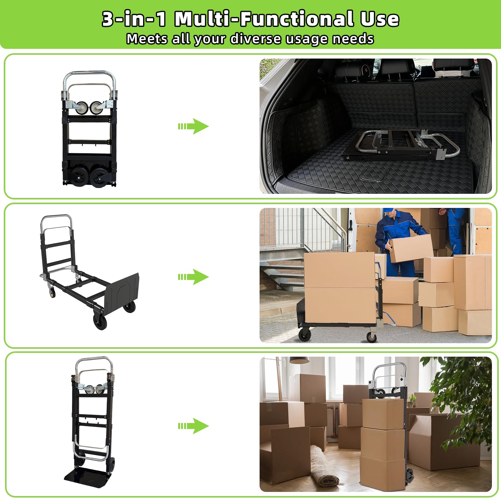 3-in-1 Folding Hand Truck - 600Lbs Capacity -3