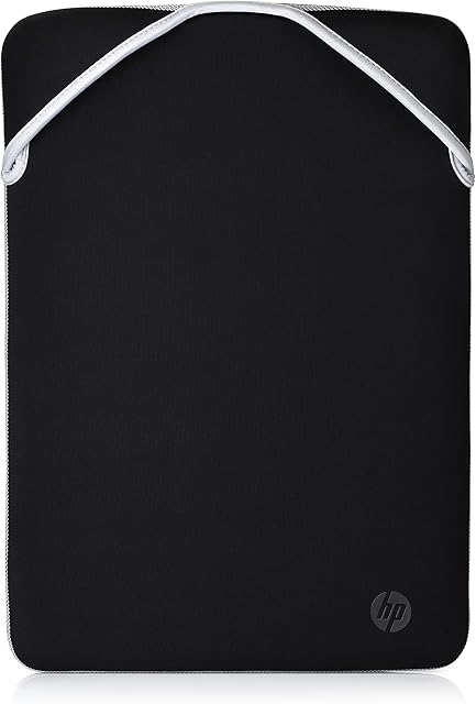 HP 2F2K5AA 15.6 Inch Black & Silver Protective Reversible Laptop Notebook Sleeve Case, Slim, Prevent Scratching, Zip-free, Black/Silver