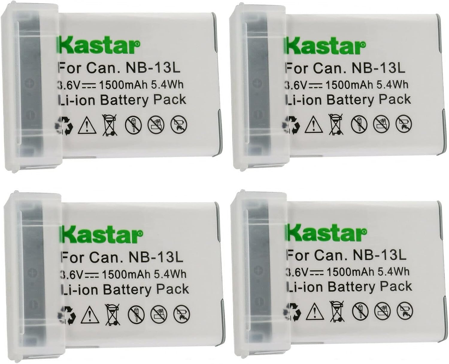 Kastar 4-Pack NB-13L Battery 3.6V 1500mAh Replacement for Canon NB-13L NB13L, NB-13LH NB13LH Battery, Canon CB-2LH, CB-2LHE, CB-2LHT Charger