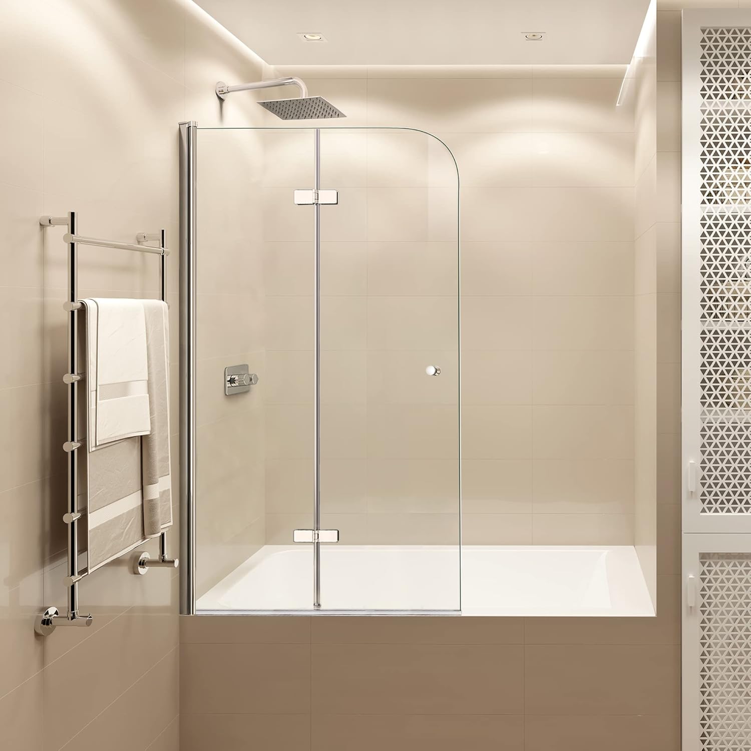 SIEPUNK Folding Glass Shower Doors for Bathtub, 36 in. W x 55 in. H