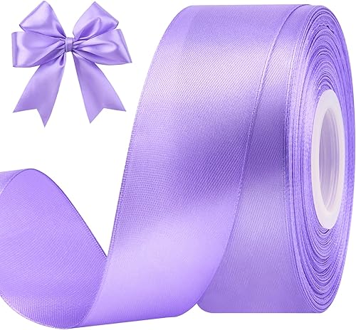 CLUEWR Cinta de satén color morado claro de 1-12 pulgadas, 50 yardas, rollo de cinta de tela sólida para ramos de flores, envoltura de regalos,