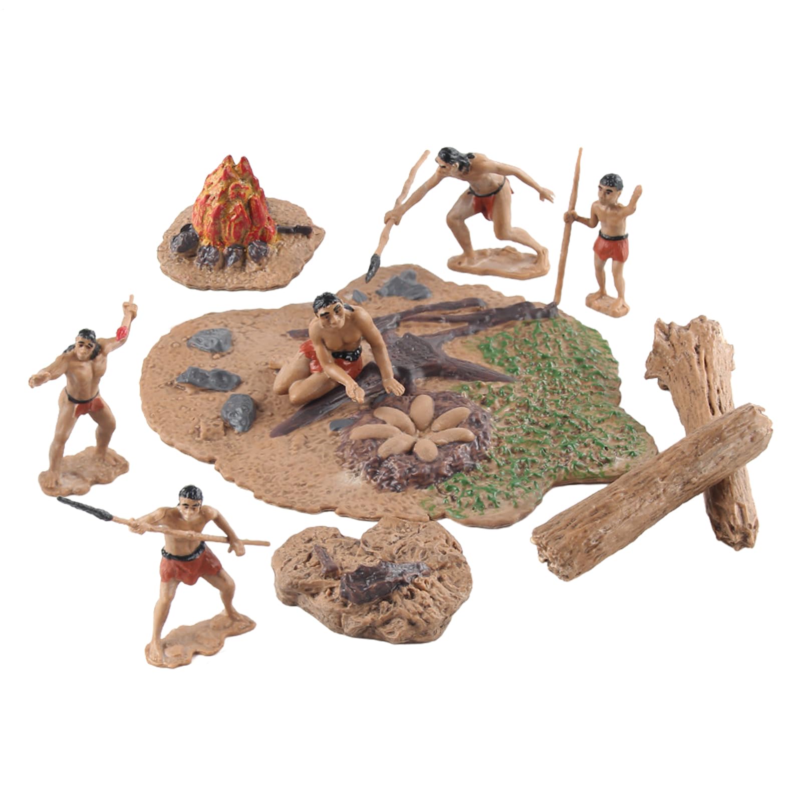 Ancient Animal Model, Primitive Men Figures, 257.8g Prehistoric Scene with, Resin Life Diorama, Dinosaur Display with Realistic Detail, Educational Toys for Party, Preschool, and Learning