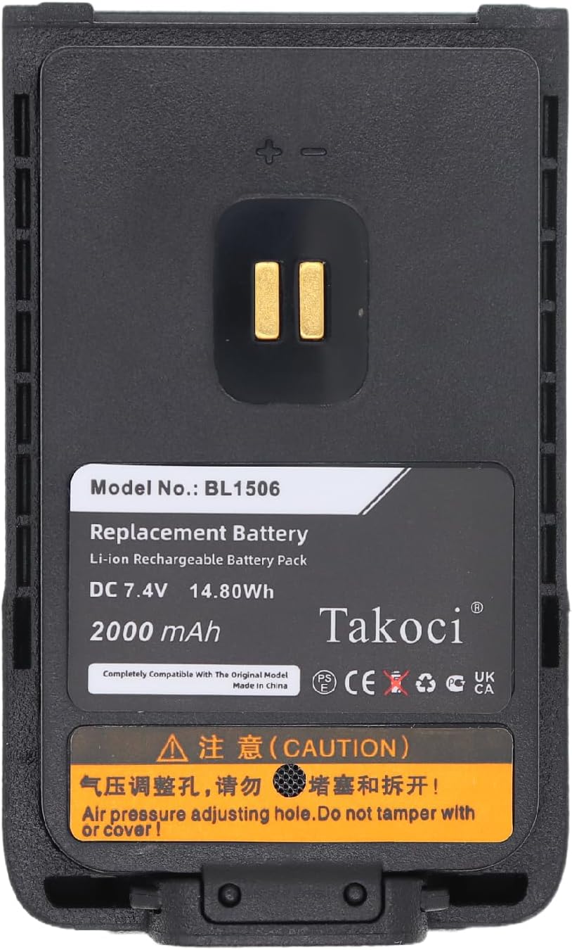 Top-down view of the TAKOCI BL1506 Replacement Battery, showing the contact points and the label clearly.