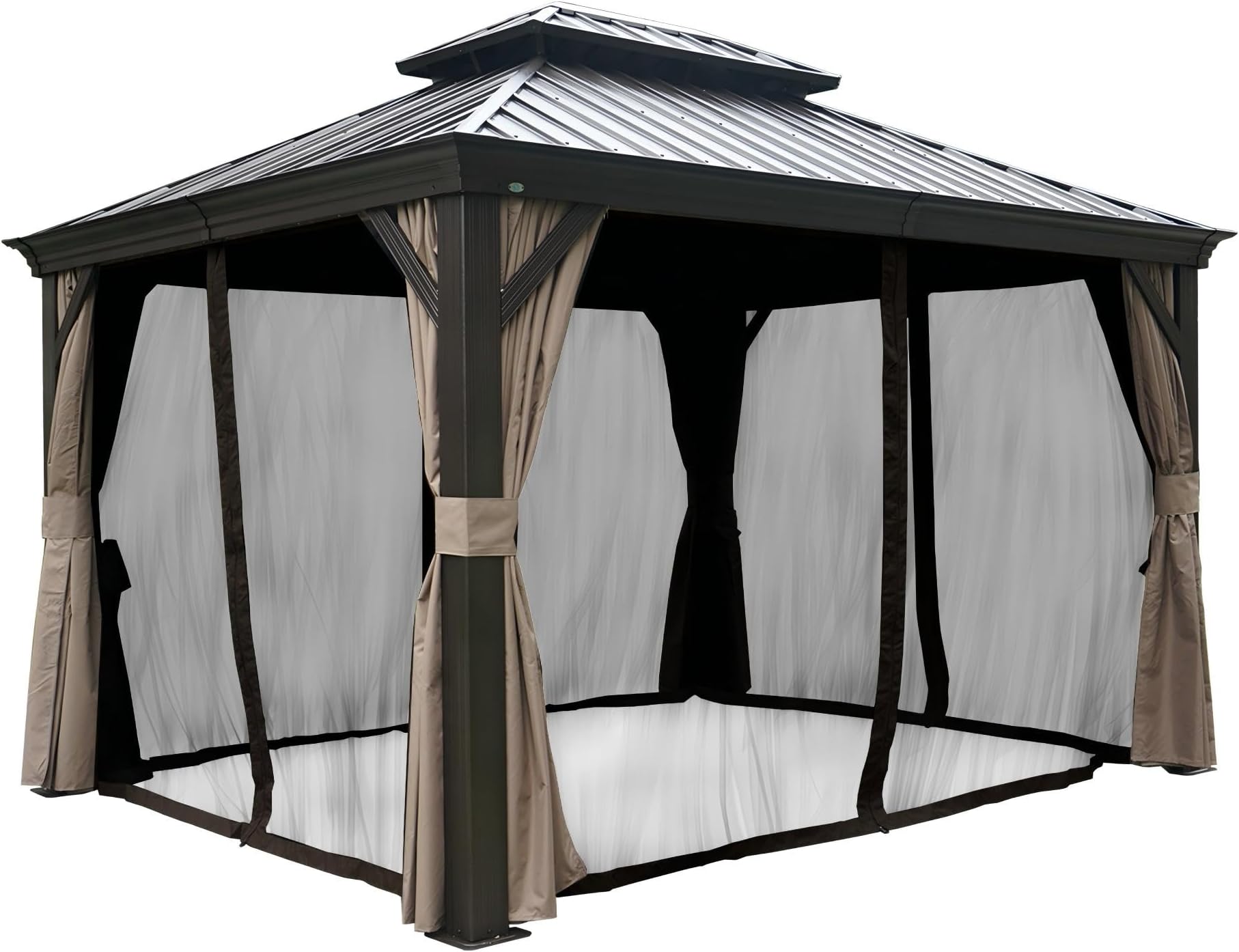 Kozyard Gazebo Privacy Screen Netting for 10’ x 12’ Gazebo, Textilene Mesh Net for Hardtop Gazebo, Breathable Outdoor Gazebo Netting