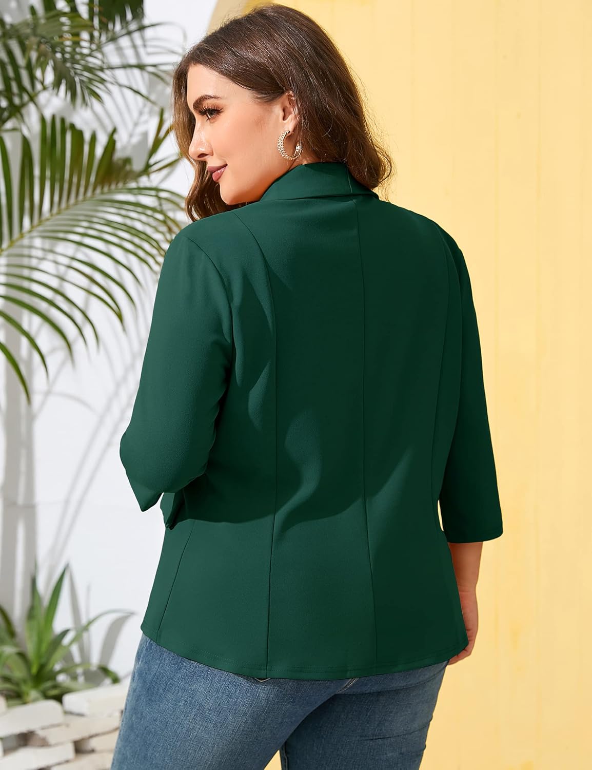 ShopWonder Womens Plus Size Casual Pocketed Blazer Office Open Front 3/4 Sleeve Cardigans Jacket Work Suit - Image 5