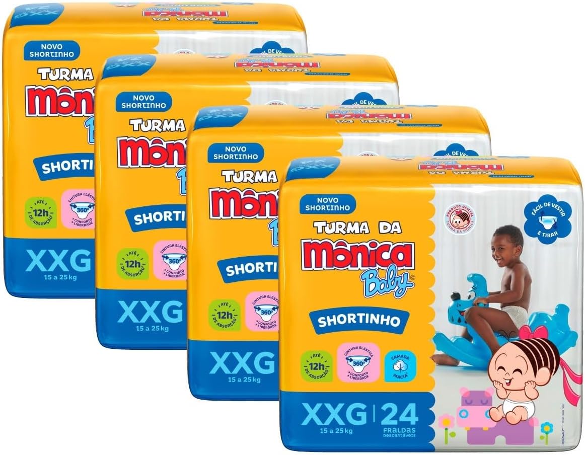 Fralda Turma da Mônica Baby Shortinho Jumbo XXG 96 Unidades