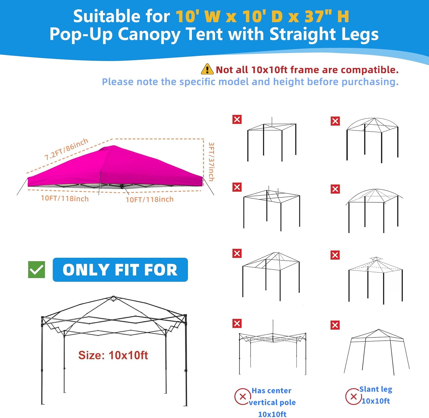 10x10 Canopy Replacement Top Cover with Air Vent, 210D Silver Coated Waterproof Polyester, Pop Up Tent Cover for Straight Leg Canopy Frame, Canopy Top Only