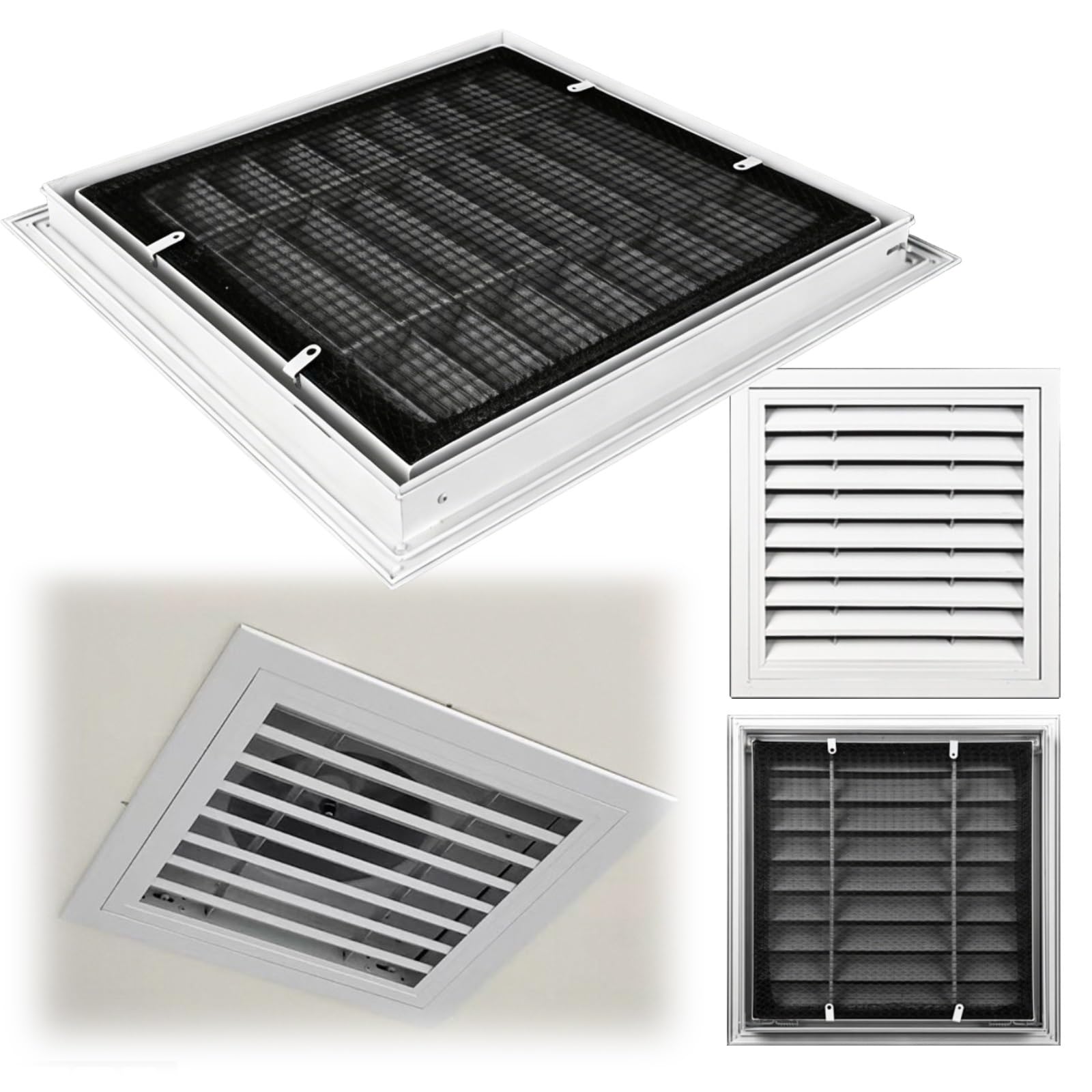 Tapa de ventilación de Pared/Techo. Rejilla de Aluminio con Lamas y Filtro. Panel de Acceso de Apertura rápida para la Abertura de Retorno del Sistema de climatización. Ideal para Ocultar tu