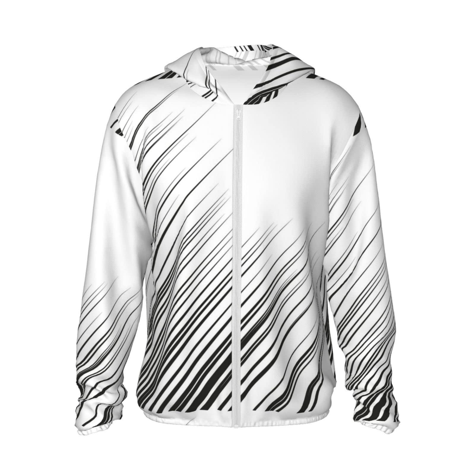 Ousika Horizontal Speed Lines Printed Sun Protection Hoodie Upf 50+ Men Women Long Sleeve Sun Shirts For Beach Running Black