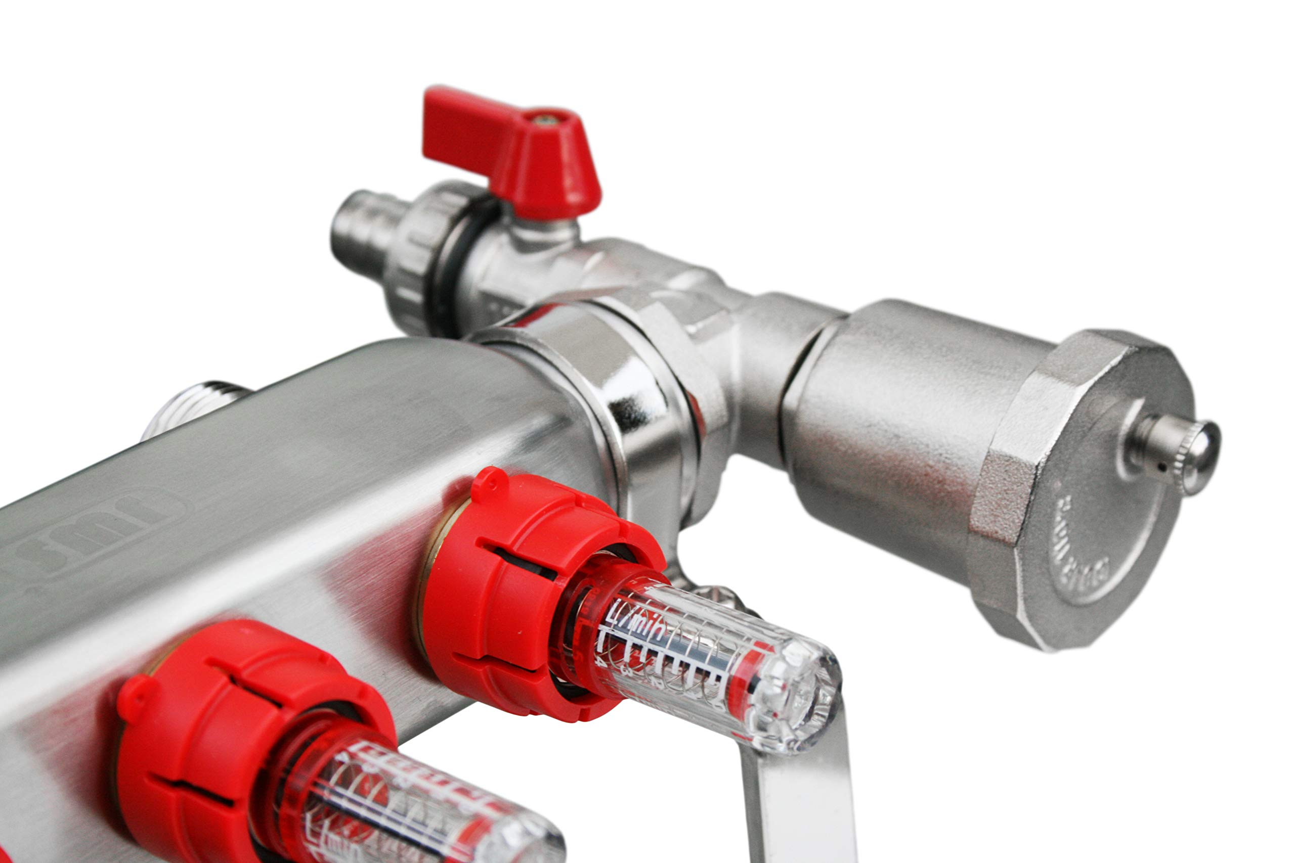 Distribuidor de circuitos de calefacción de acero inoxidable para suelo radiante, indicador de flujo de aire, circuitos de calefacción: 8 circuitos de calefacción