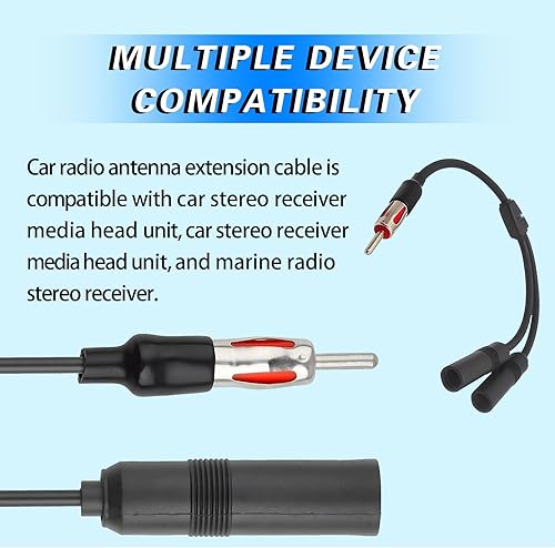Miniatura 4 de ZBGUN 1 cable de extensión de antena de radio de automóvil, AMFM 1 macho a 2 hembras, adaptador Y conector de antena, receptor estéreo de radio de