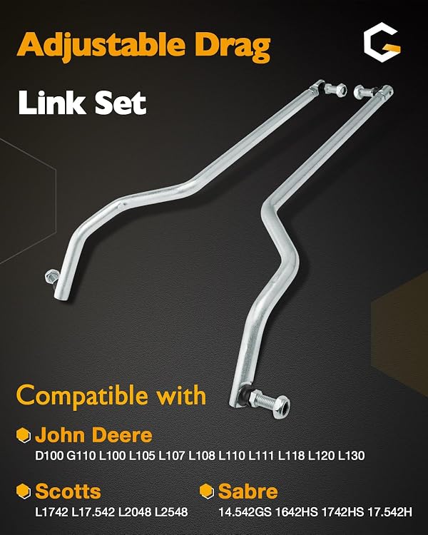 Adjustable Drag Link (Pair), Compatible with John Deere L100 L110 L111 L118 L120 L130 D100 / Scotts/Sabre, Left & Right Side, Riding Steering Draglink Kit w/Flexible Tie Rod End, #GY20491 GY20492 by Gledewen - Used condition - Image 2