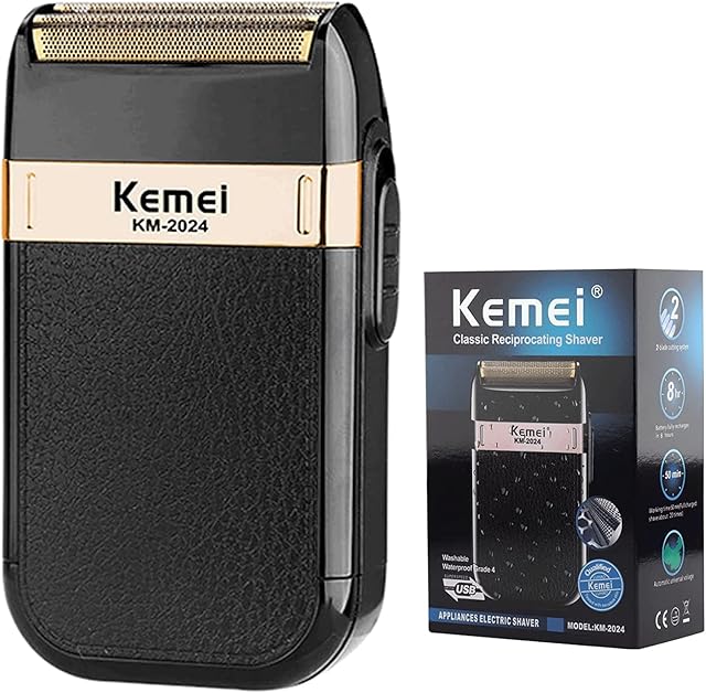 KEMEI Men's Waterproof Reciprocating Razor Shaver Cordless Electric Rechargeable Shavers Precision Beard Sideburn Trimmer Razors Twin Blade Washable Grooming Razor