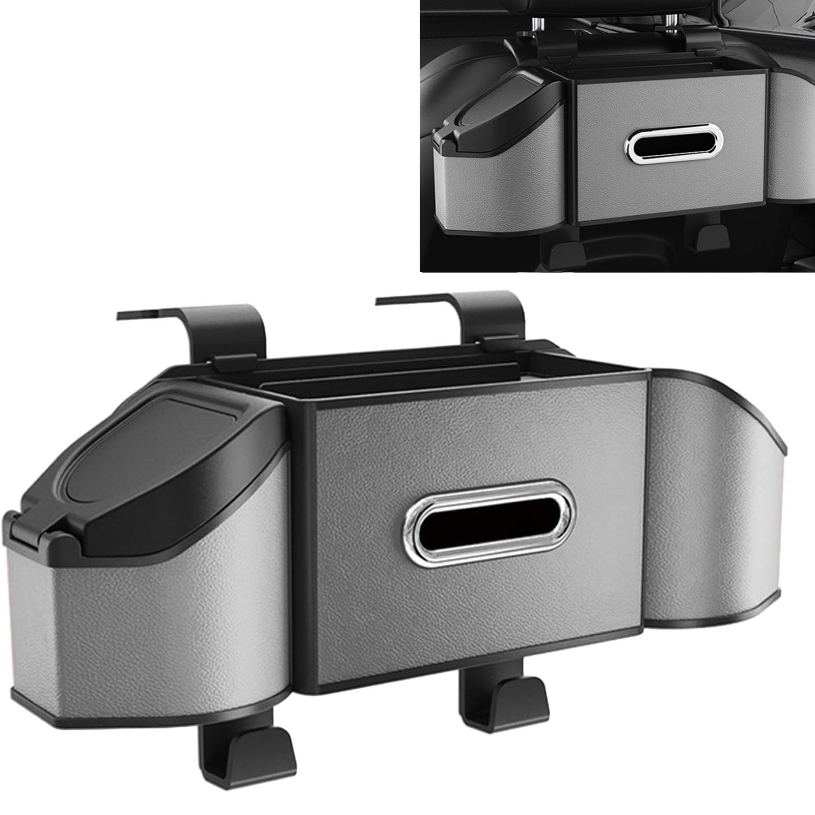ONEMAJI 7 in 1 Car Seat Back Organiser Interior Tidy for Dacia Duster III 2024, Car Bin Tissue Holder Multifunctional Headrest Hook Storage Box,Grey