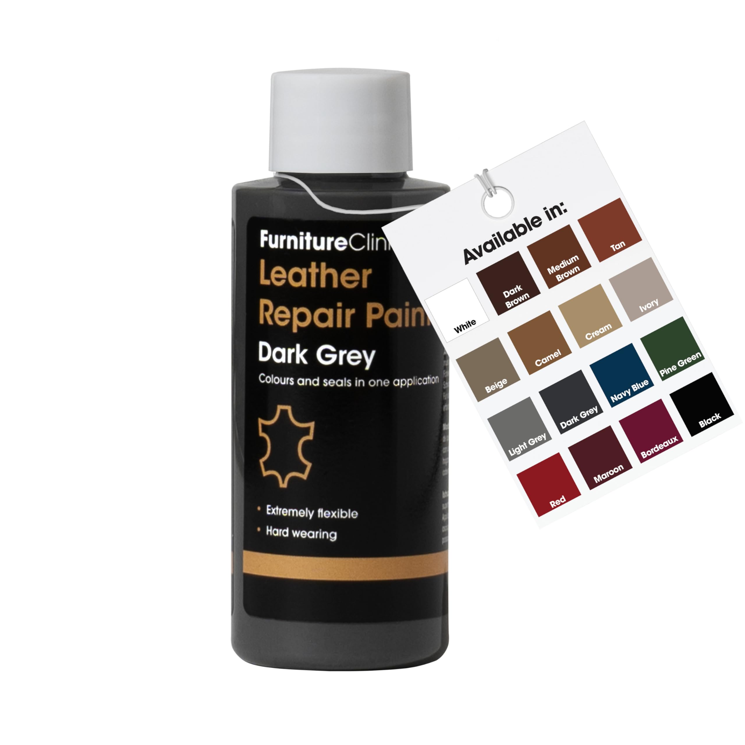 Furniture Clinic Leather Repair Paint & Dye | Self Seal Colourant for Quick and Easy Leather Repair | Suitable for Sofas, Car Seat, Shoes, Handbag, and More - Dark Grey 50ml