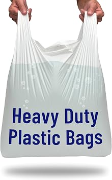 Plastic Carrier Bags White - Standard Retail Size 13x19x23, 100 Pack, Heavy Duty Large Carrier Bag with Handles, Groceries Retail Shopping Takeaway Bin