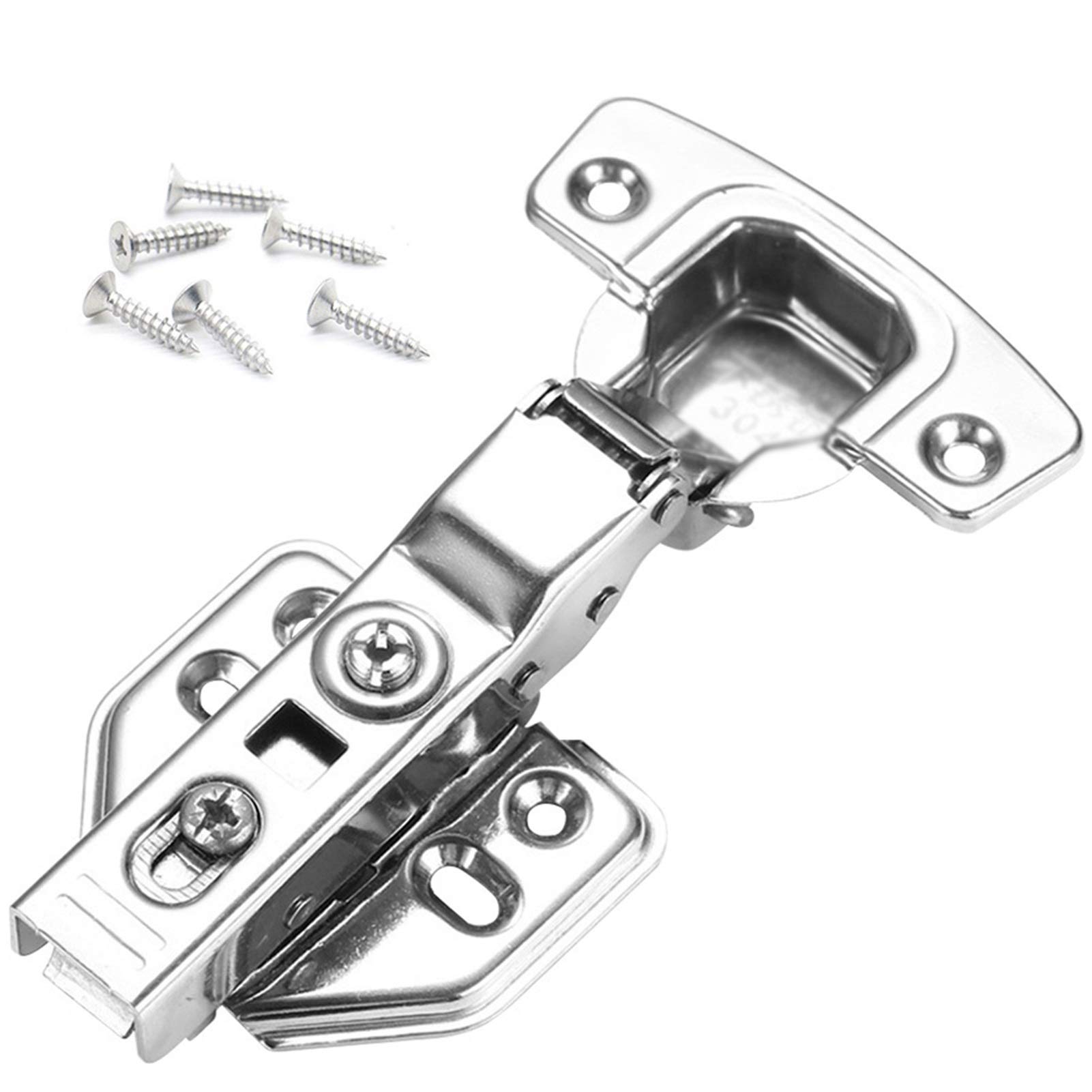 AUNANGLJSCS 2pcs Hinges Stainless Steel Cabinet Door Overlay Face Frame Hardware with Installation Screws Four-Hole Mounting Plate(Half Overlay)
