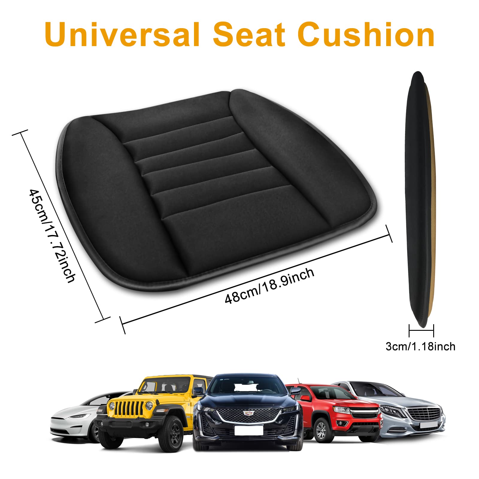 Coussin Siège Voiture Mémoire De Forme - Confort Lombaire - Respirant - Rehausseur 3,5 Cm - Noir - 7