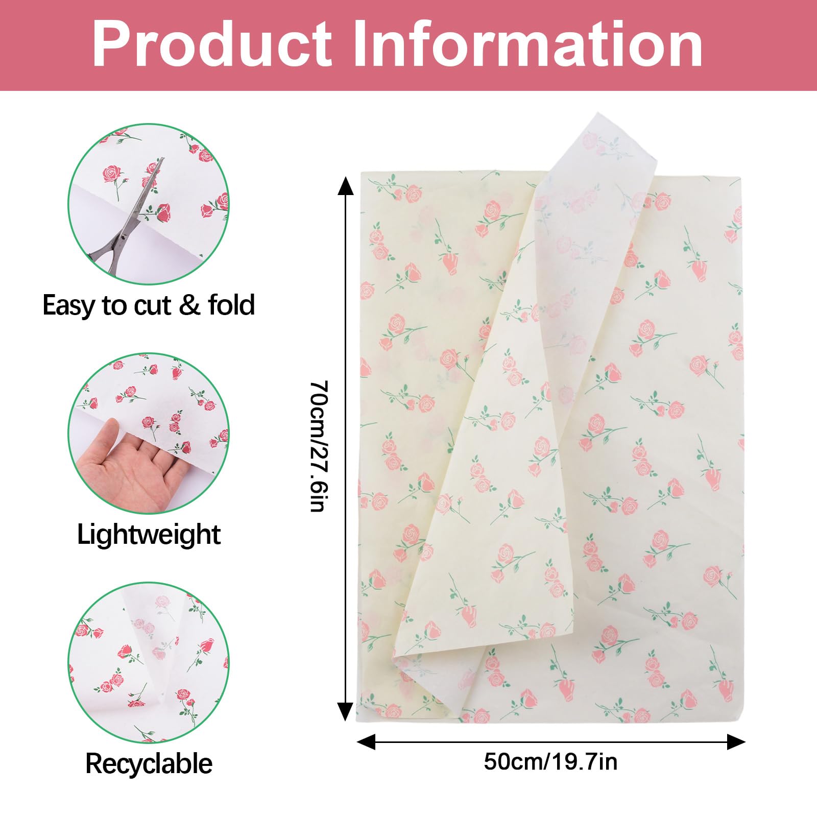 HICOHAND Carta velina rosa sfusa, 100 fogli di carta regalo floreale rosa bianca e gialla per bouquet, matrimoni, compleanni, addio al nubilato, artigianato, bomboniere