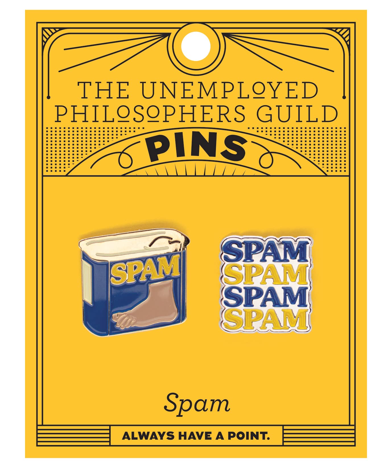 The Unemployed Philosophers Guild Monty Python Spam Enamel Pin Set - Strong Rubber Backing Clasps, Set of 2 Pins