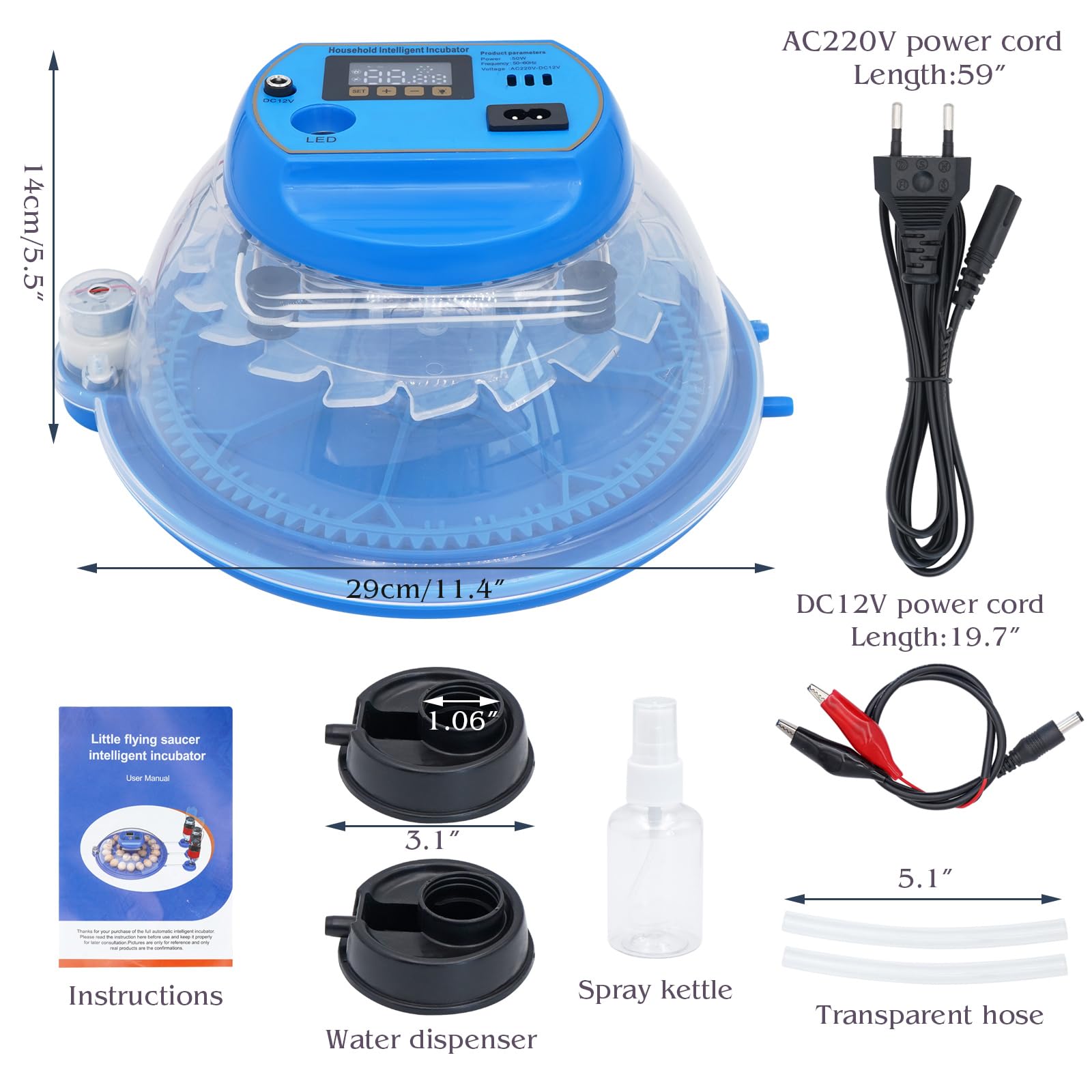 Incubadora Huevos Gallina Automatica,Incubadora Para 8 Huevos, Incubadora Para Giro AutomáTico de Huevos y Control de Temperatura, Pantalla LED Digital, Adecuada Para Patos Gansos Palomas Codornices