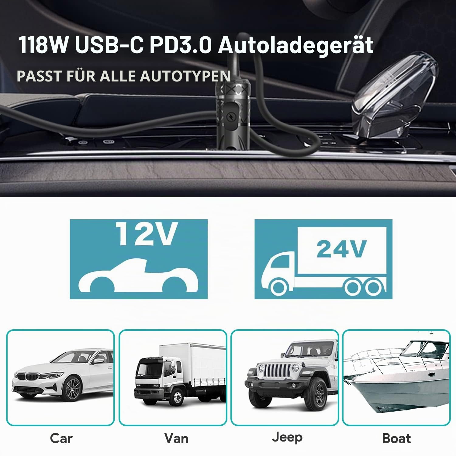 KFD 118W USB-C KFZ Ladegerät Auto Ladekabel DC 12V-24V Netzteil für MacBook Air Pro, Dell XPS, HP Spectre Chromebook 2023 2022 2021 Lenovo Car Charger PD3,0 100W 96W Laptop Adapter Zigarettenanzünder