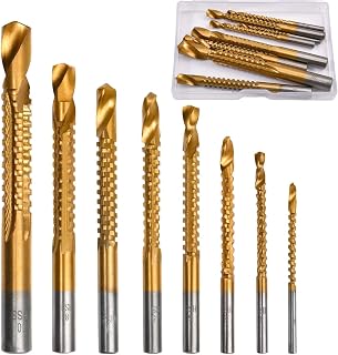 SPEEDWOX 8 Pack Titanium Coated HSS Twist Drill Bits 3-10mm Serrated Side Cutting Spiral Saw Drill Bit Woodworking Tools Grooving Cutting Hole Holesaw Tool for Plastic Metal Wood Hole with Storage Box