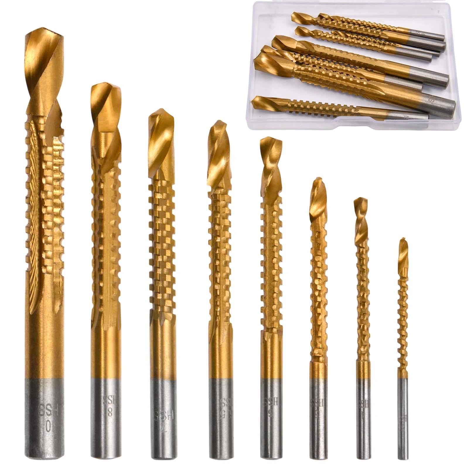 SPEEDWOX 8 Pack Titanium Coated HSS Twist Drill Bits 3-10mm Serrated Side Cutting Spiral Saw Drill Bit Woodworking Tools Grooving Cutting Hole Holesaw Tool for Plastic Metal Wood Hole with Storage Box