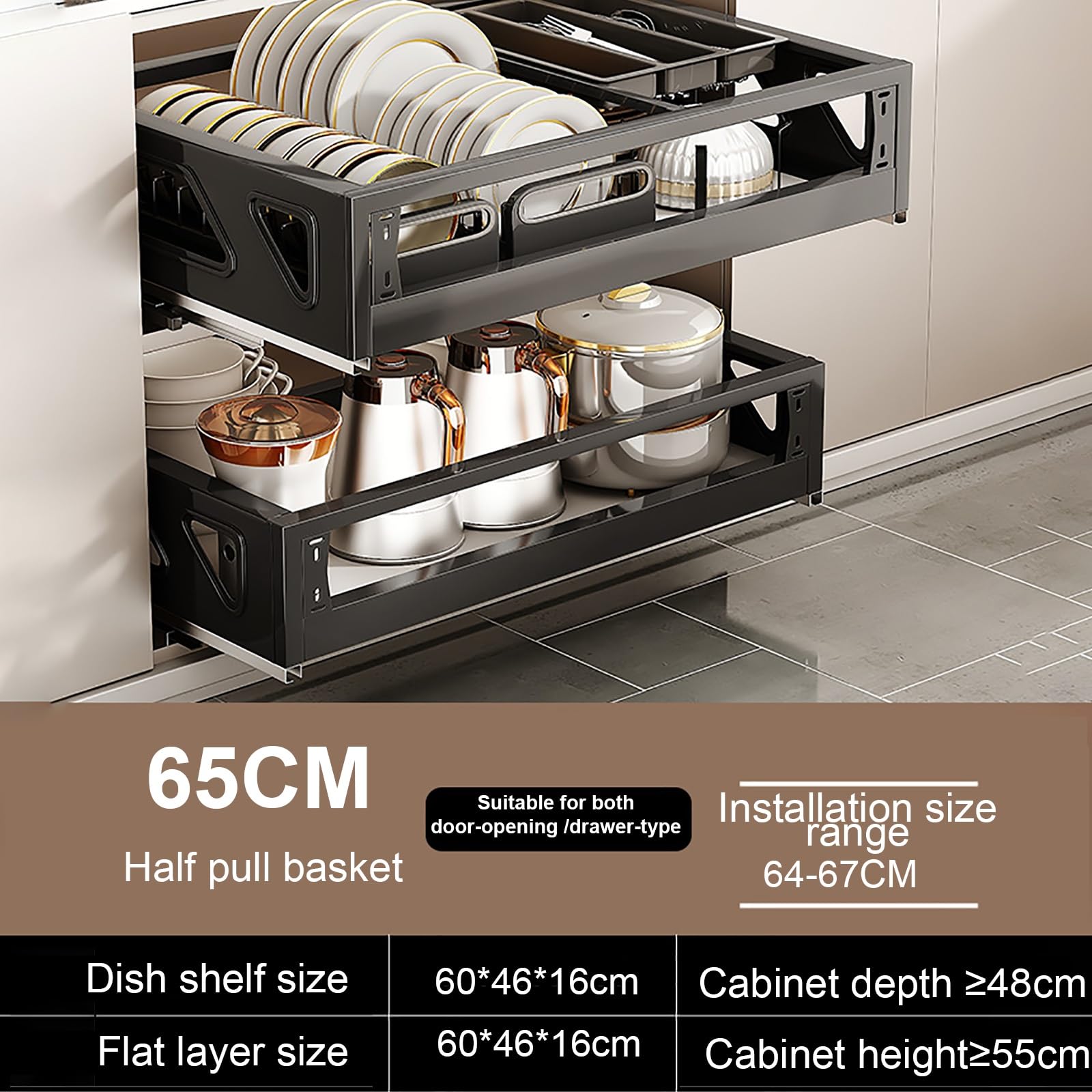 Cajón Extraíble Para Cocina Y Baño - Ajustable 32-52 Cm, Adhesivo, Soporta 30 Kg, Organización Sin Taladrar
