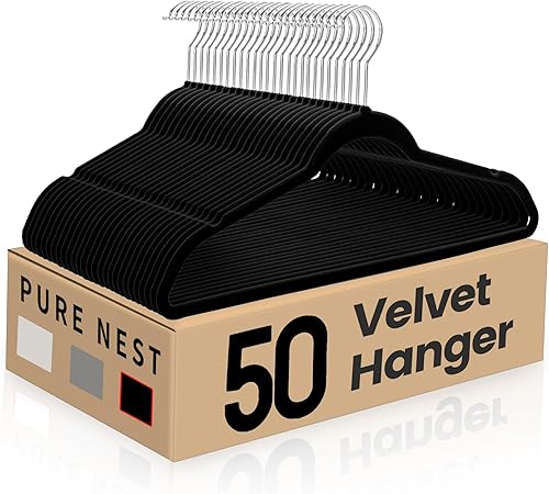 Perchas de terciopelo para ropa, paquete de 50 perchas antideslizantes y duraderas, perchas de fieltro giratorias de 360 grados, perchas ligeras