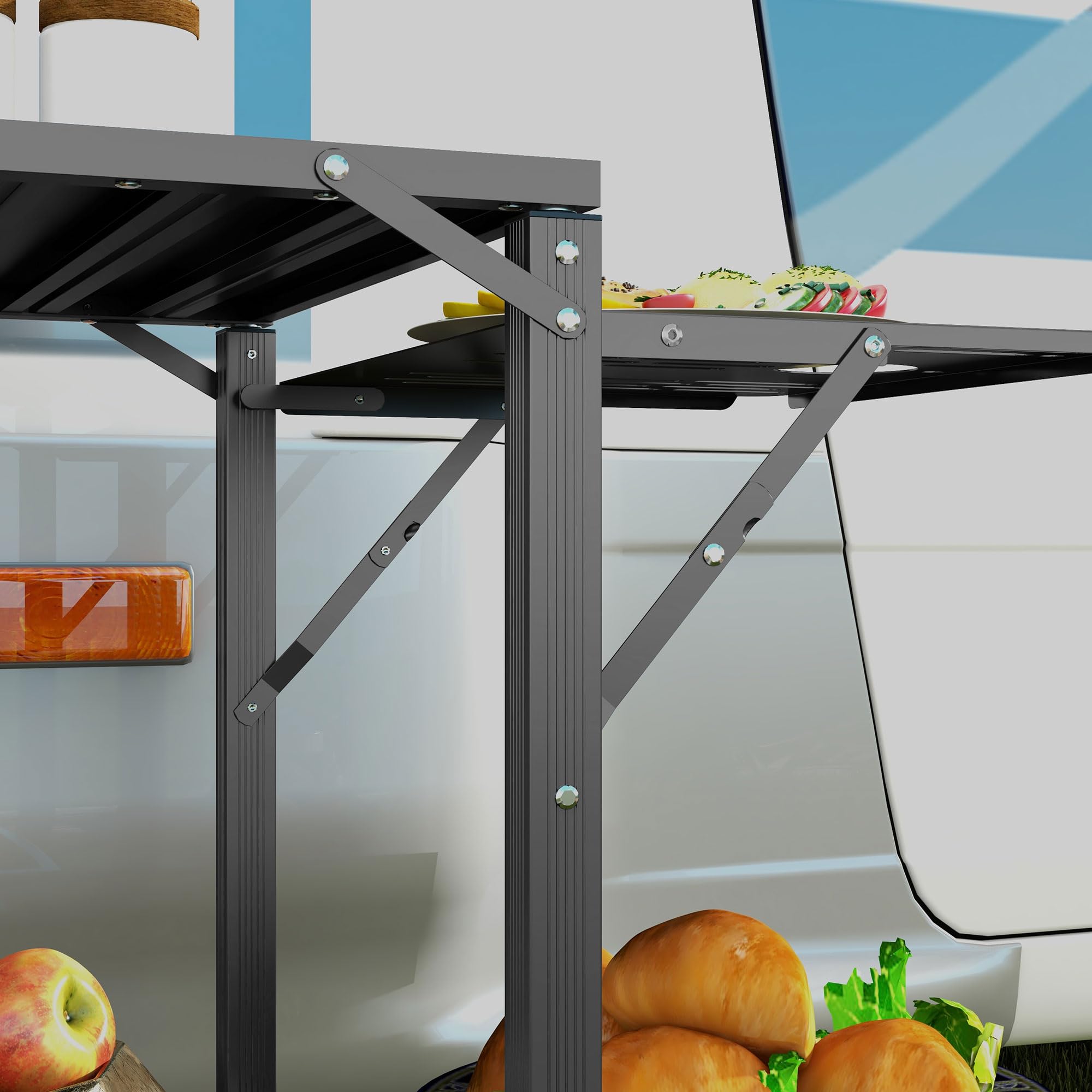 Outsunny Cuisine de Camping Table de Camping Pliante en Acier et Aluminium, avec Sac de Transport, 2 tablettes rabattables, 2 étagères et Porte-gobelets, dim. 126L x 46l x 81H cm
