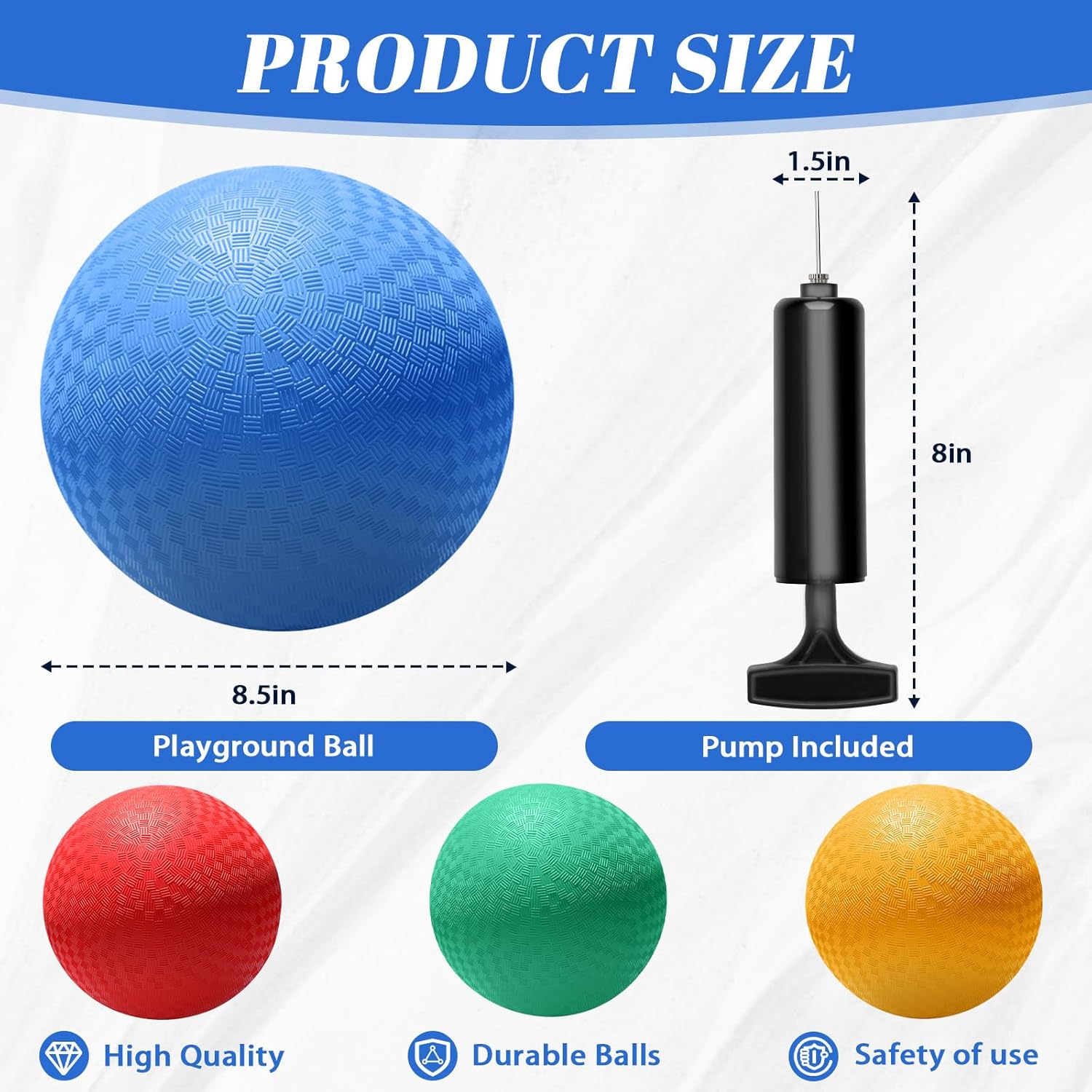 4 Pack Playground Balls for Kids, 8.5 Inch Kickballs with Pump – Durable Grip Balls for Dodgeball, Kickball, Handball, Recess, Gym Class & Outdoor Backyard Games