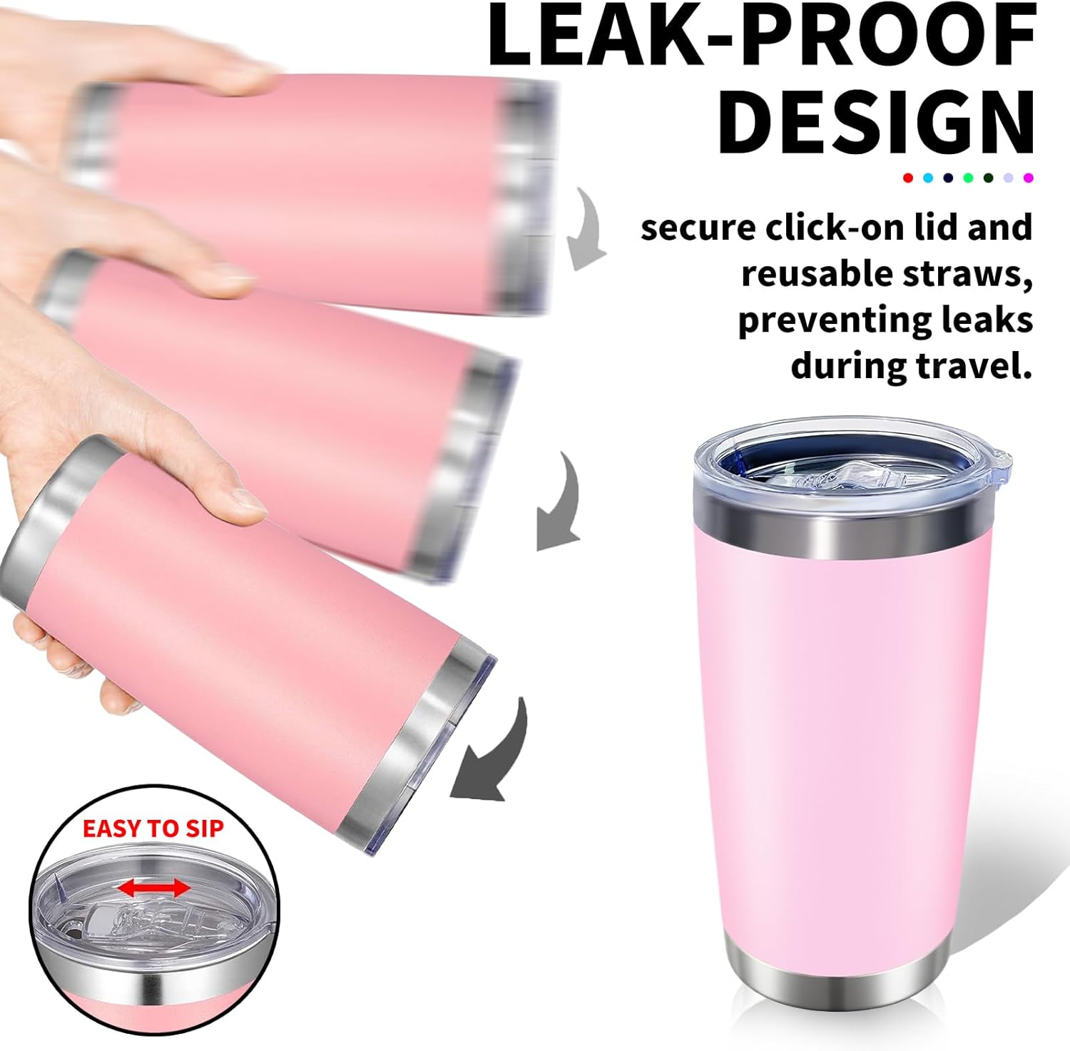 1 Packs, 20oz Stainless Steel Tumbler with Lid, Leakproof Double Wall Travel Mug for Hot/Cold Drinks, Home Office Outdoor Party Use, Durable Powder Coated Insulated Cup/Pink - Image 3