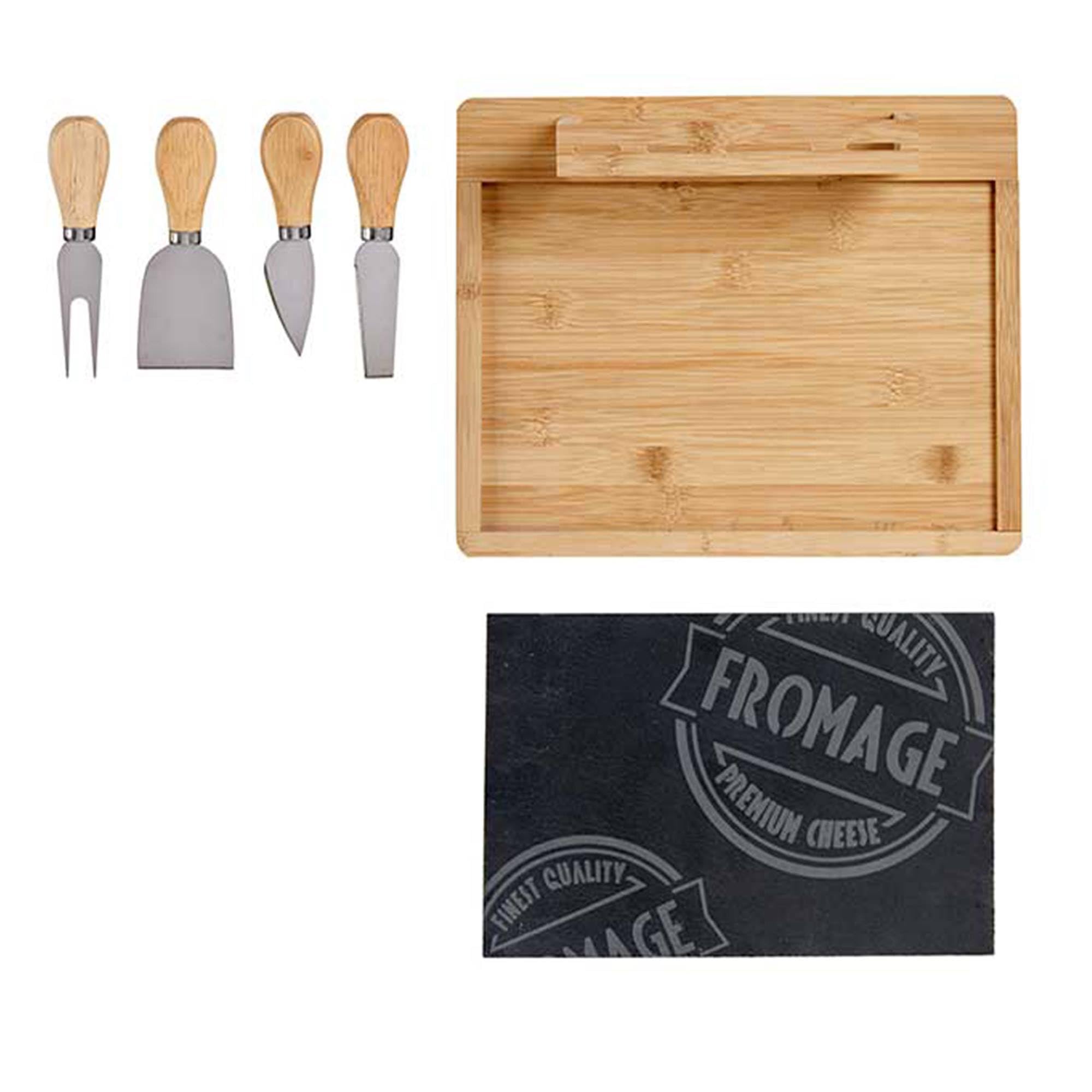 Planche à fromages en bambou et ardoise avec 4 couverts collection KINVARA