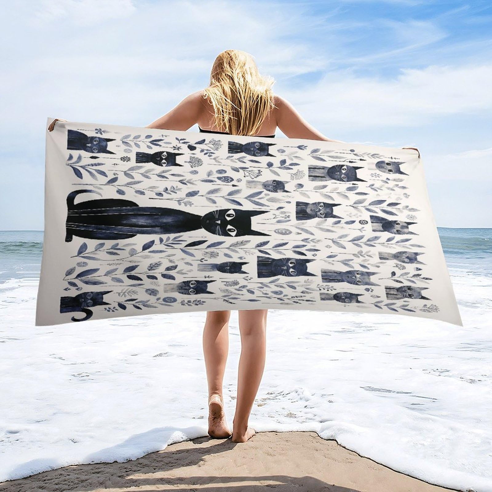 Simple - Toallas de baño unisex de gato negro, toalla de playa ligera de secado rápido, toalla de baño para viajes, deportes, piscina, natación, baño, camping, yoga, adultos, 160 x 80 cm